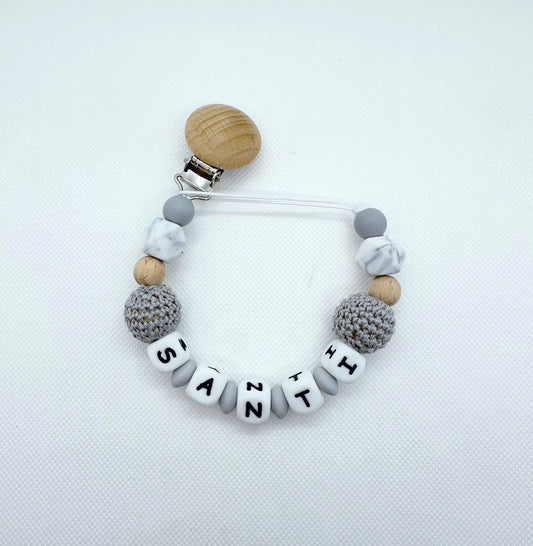 Personalized Pacifier Chain in Gray and Marble