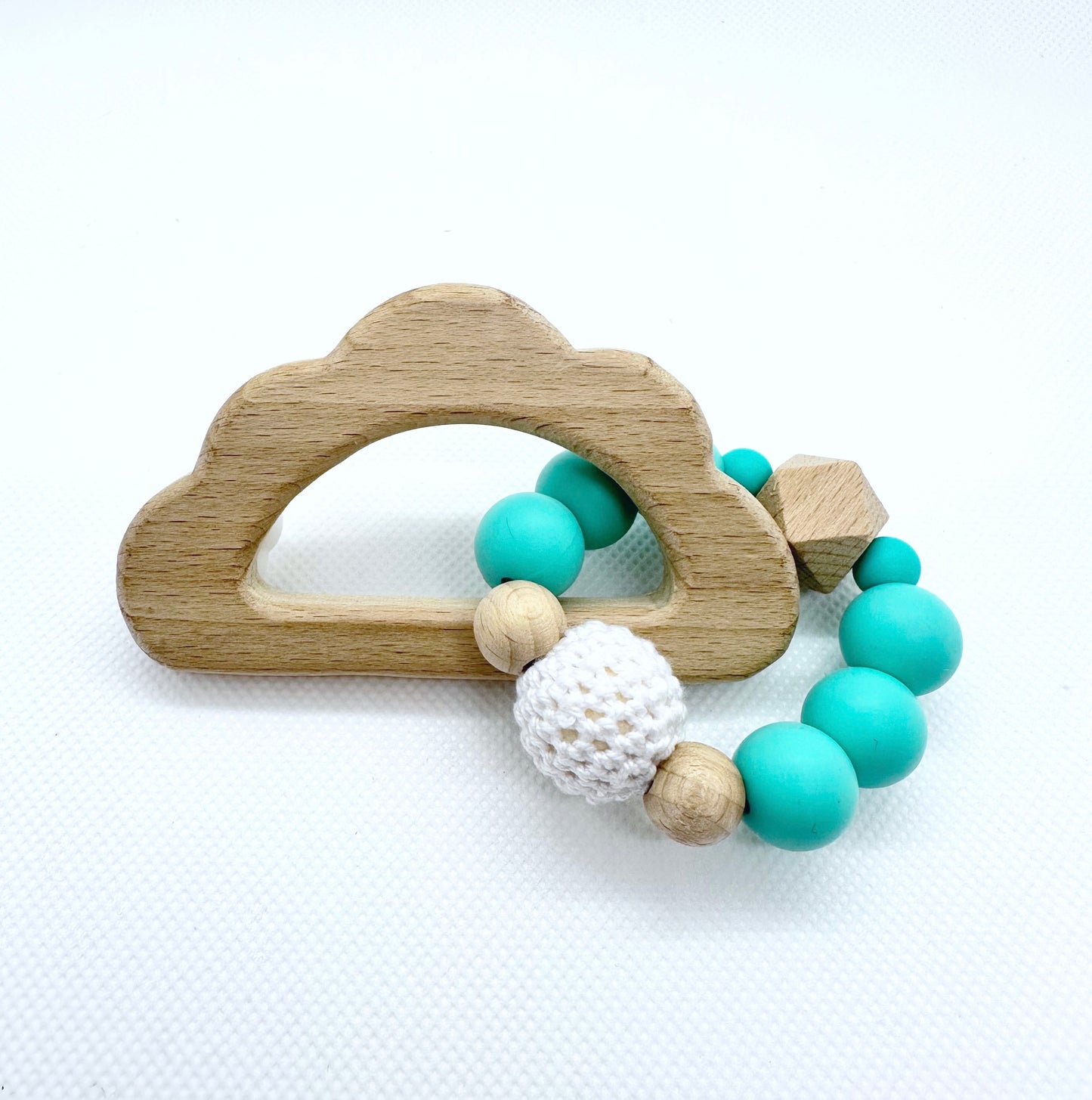 Teething Toy with Wooden Cloud in Turquoise