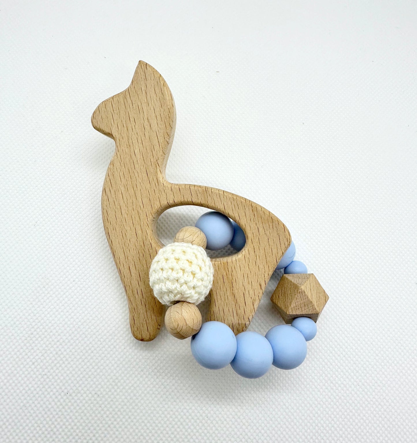 Teething Toy with Wooden Llama in Pastel Blue