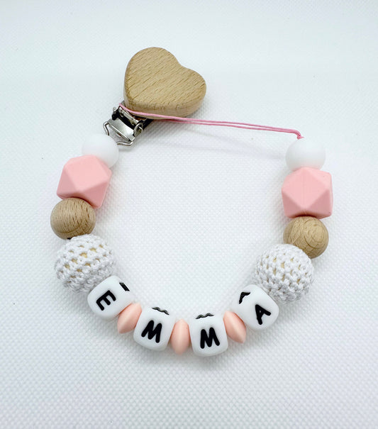 Personalized Pacifier Chain in Pink & White