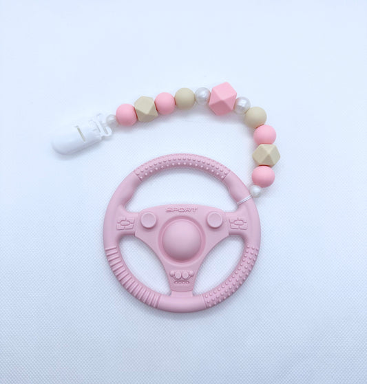 Pink Steering Wheel Silicone Teether Chain