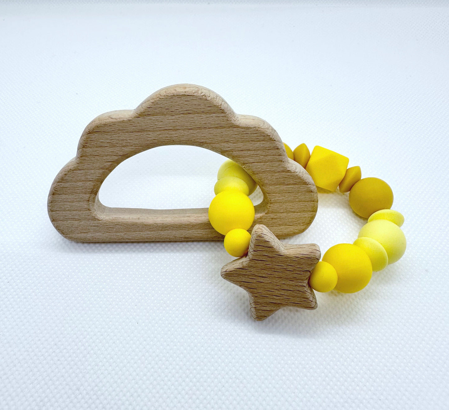 Teething Toy with Wooden Cloud in Yellow