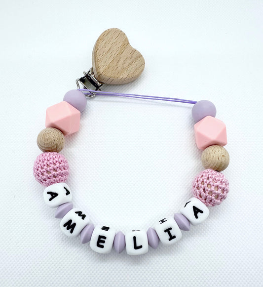 Personalized Pacifier Chain in Pink & Purple