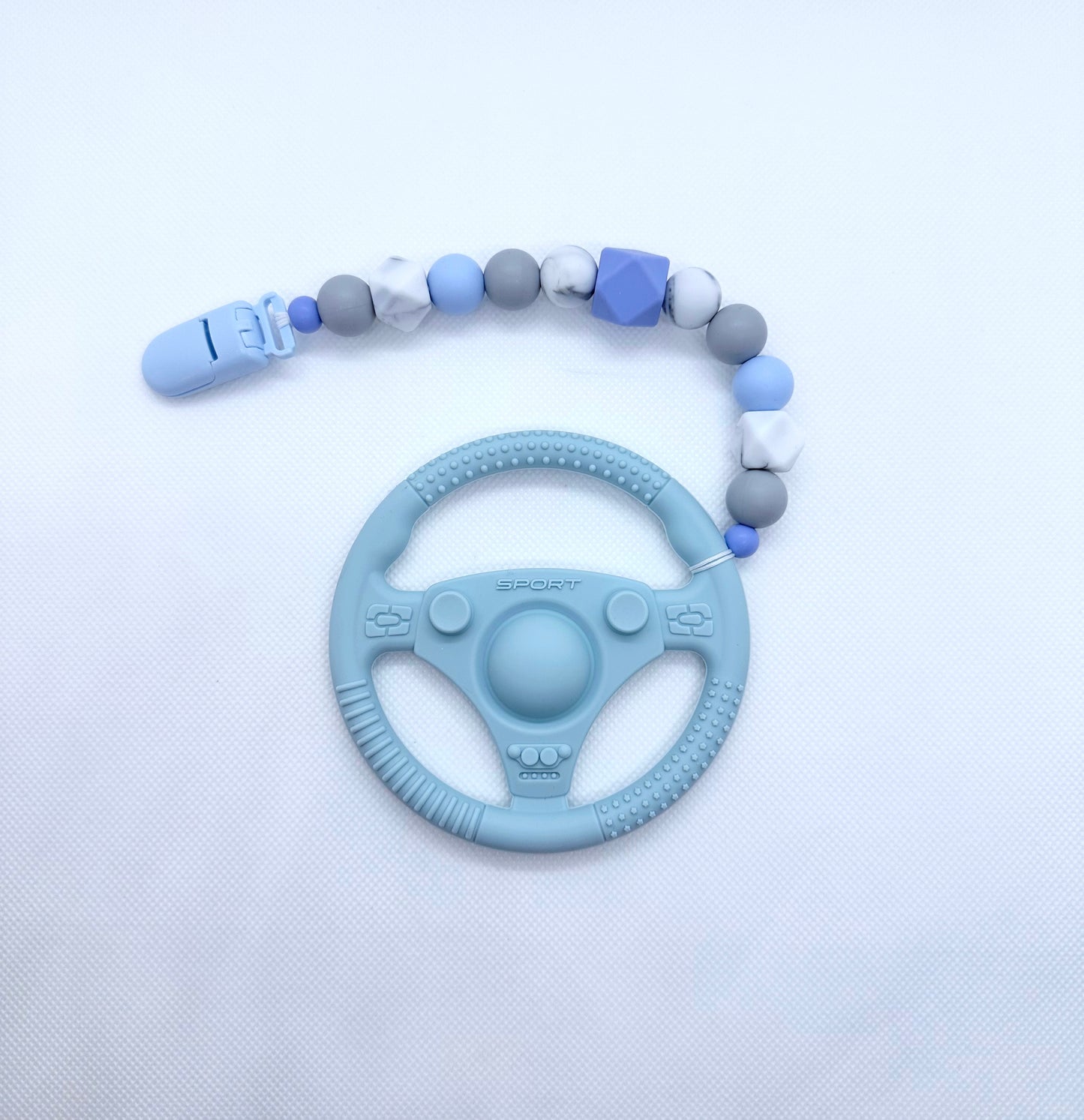 Blue Steering Wheel Silicone Teether Chain